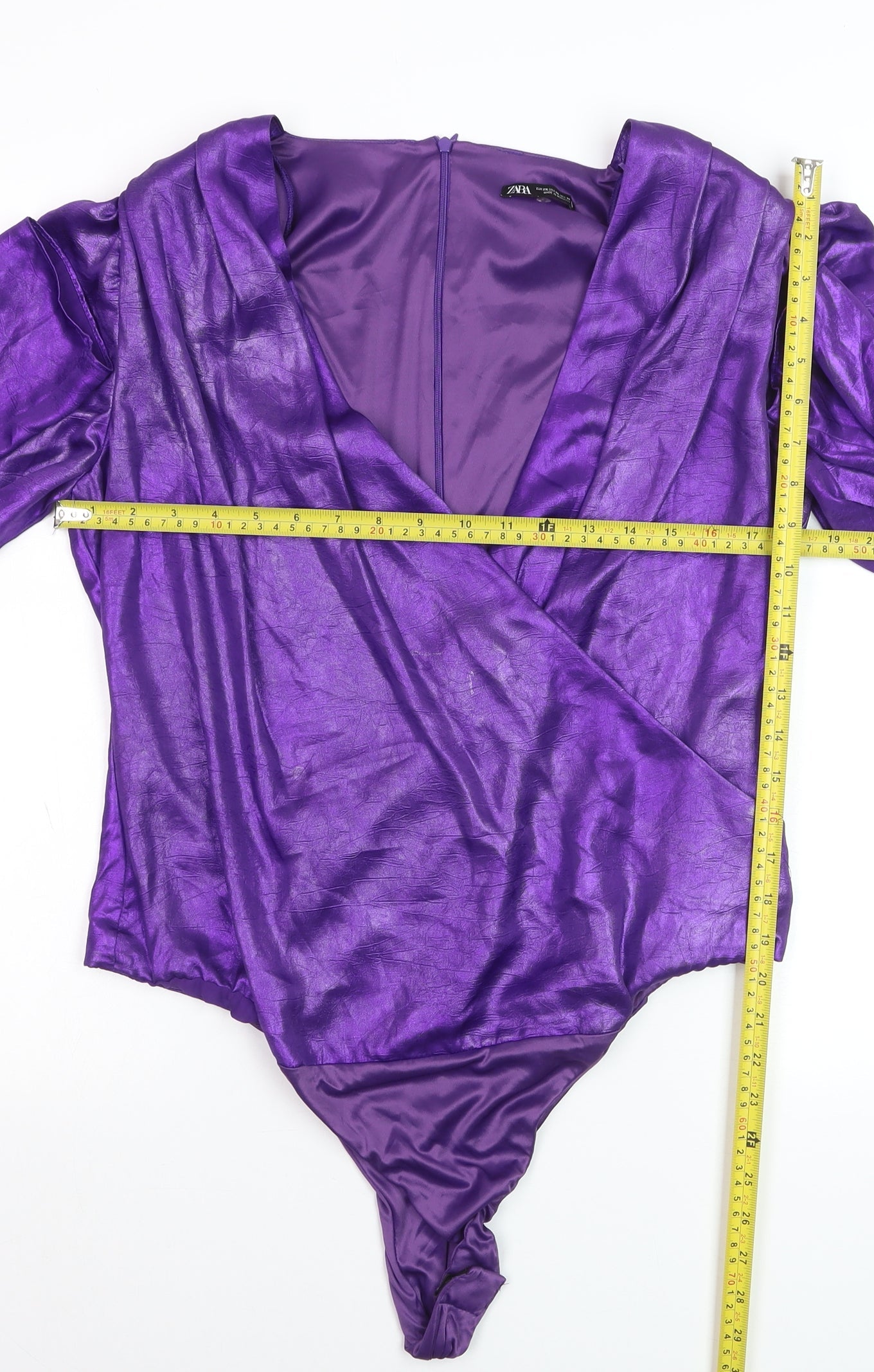 Zara Women Purple Wrap Bodysuit Top XXL Long Sleeve Polyester