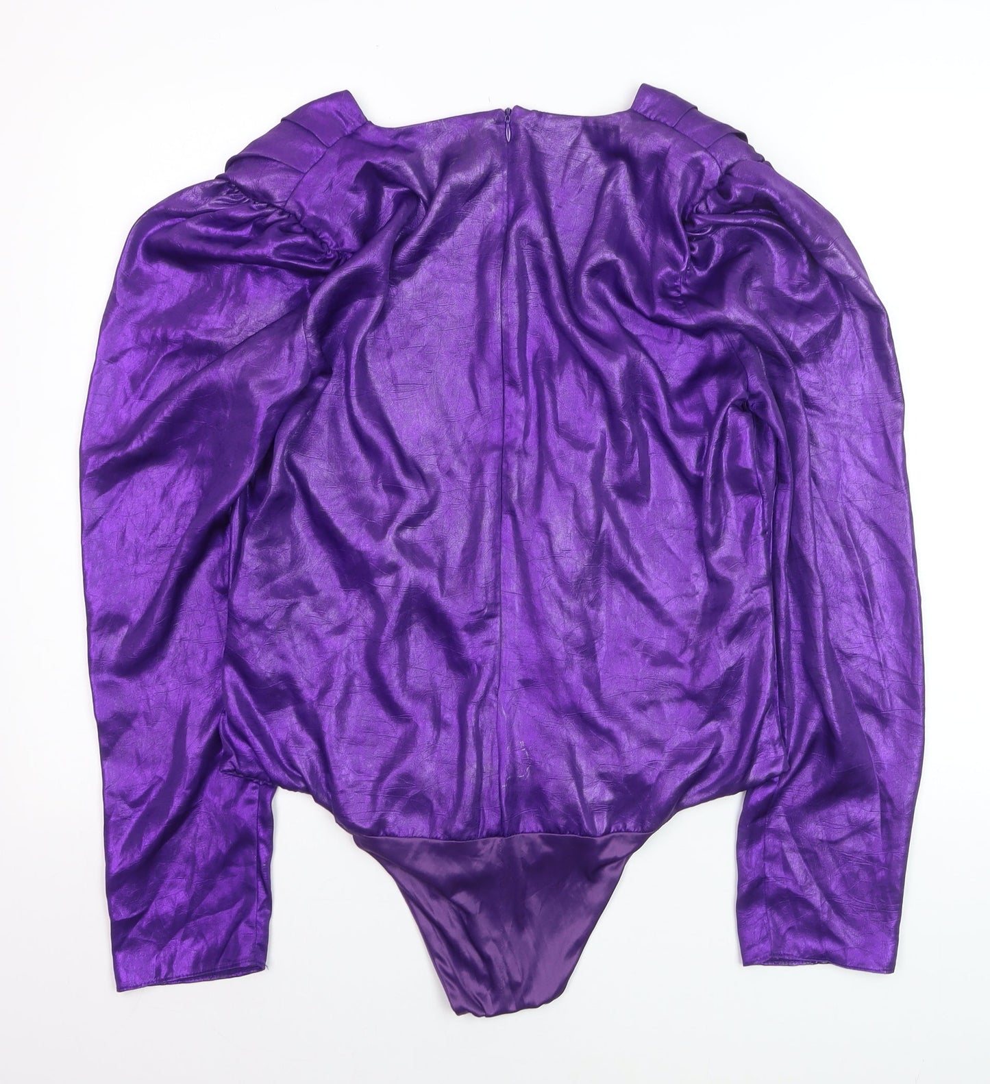Zara Women Purple Wrap Bodysuit Top XXL Long Sleeve Polyester