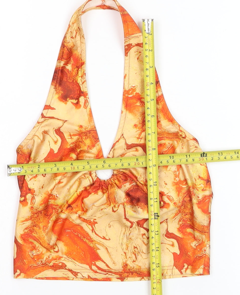 Shein Womens Orange Halter Camisole Top Size S Retro Marble Print