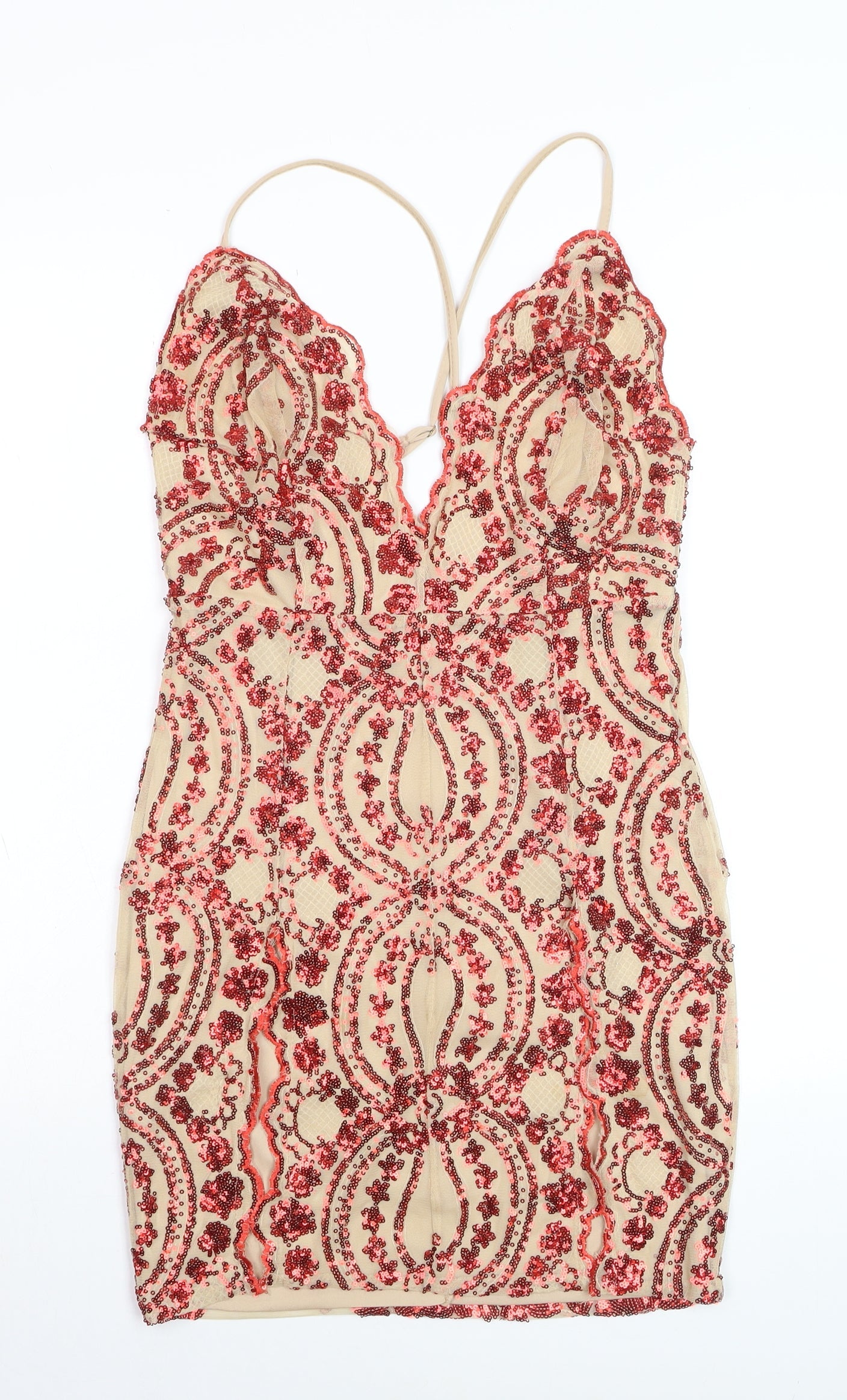 Nazz Collection Womens Beige Sequin Bodycon Dress Size 10