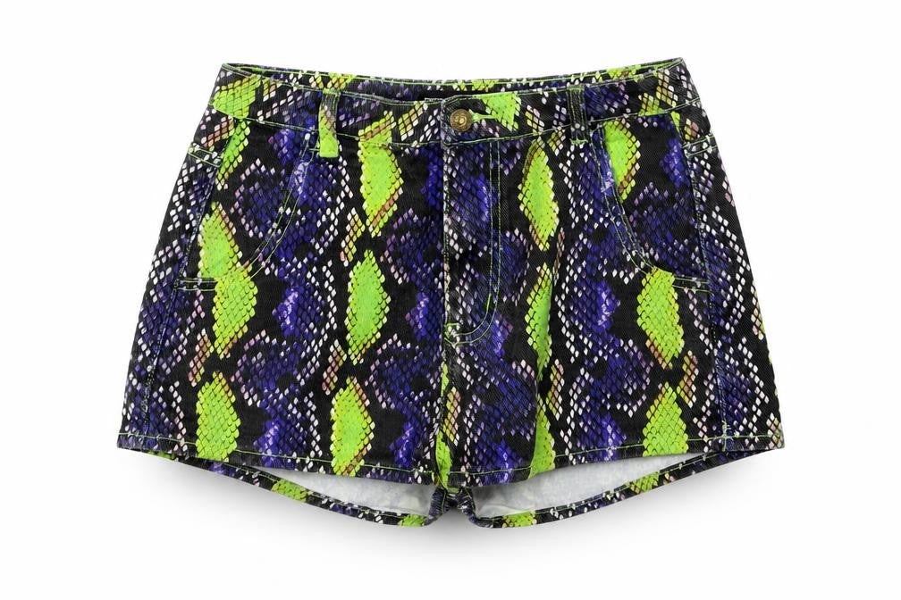 PrettyLittleThing Womens Multicoloured Snakeskin Hot Pants UK 10