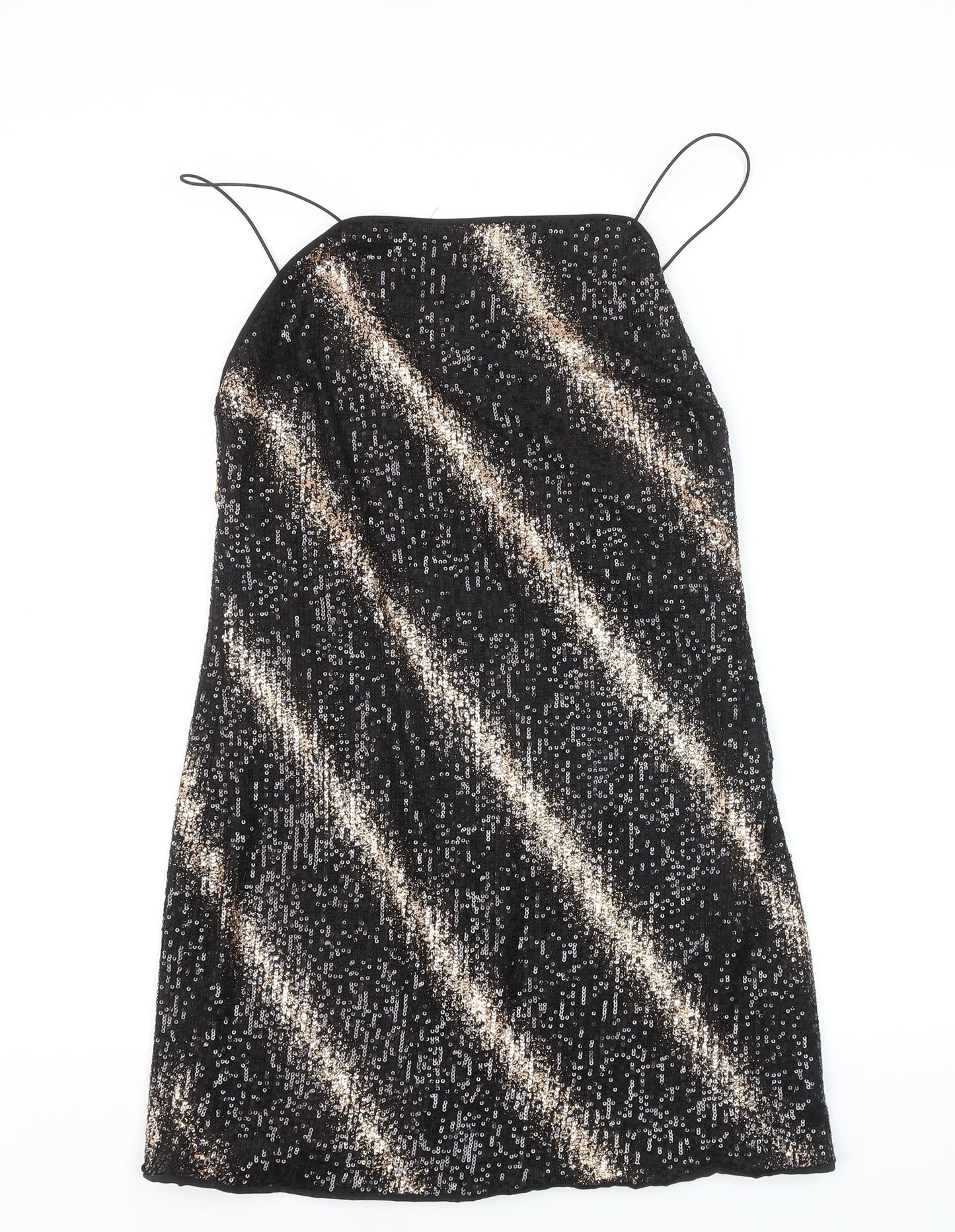 Fuse Womens Black Sequin Slip Dress Size 14 Party Sleeveless Stretch