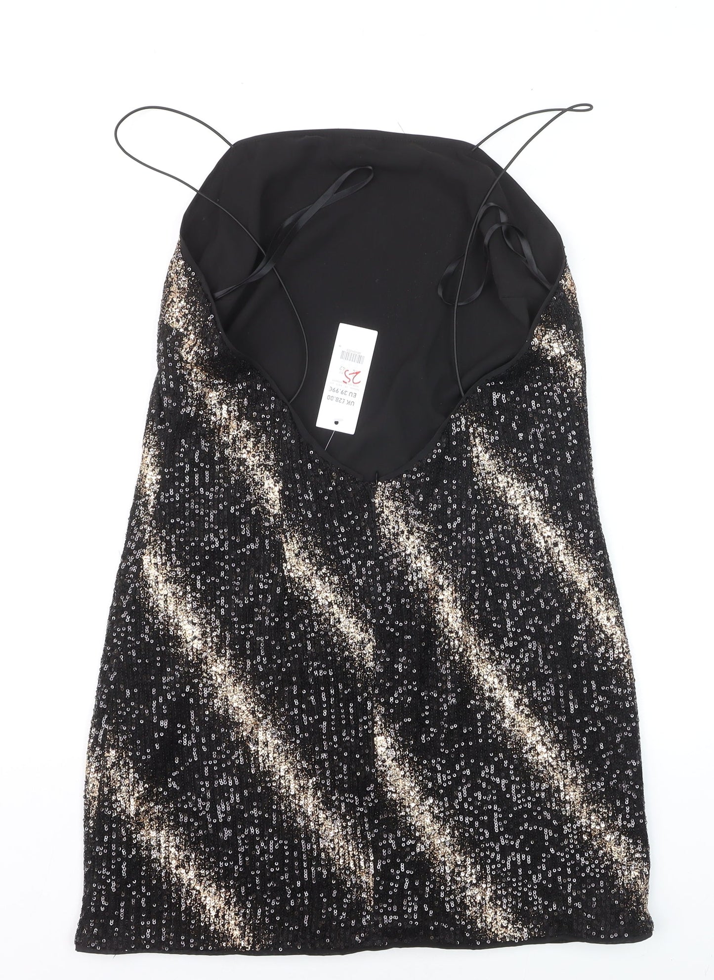 Fuse Womens Black Sequin Slip Dress Size 14 Party Sleeveless Stretch