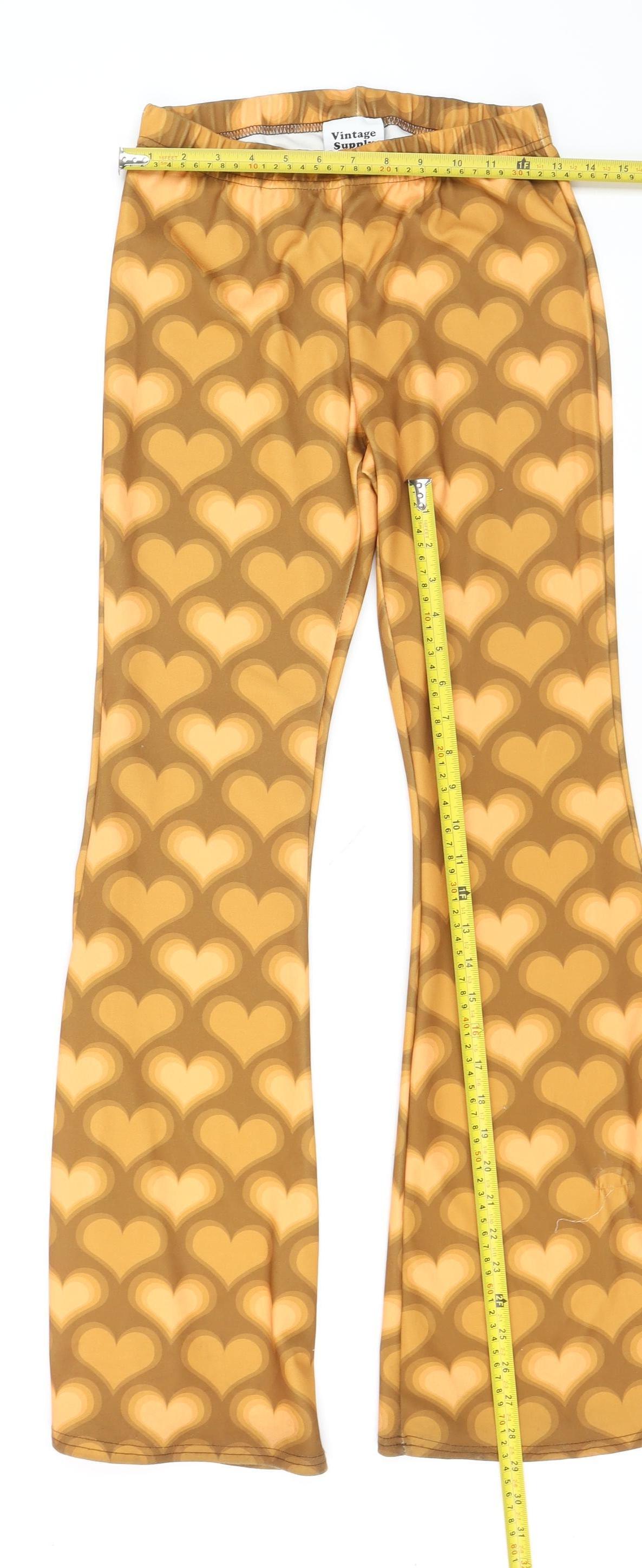 Vintage Supply Women Brown Heart Print Flared Trousers Size 10