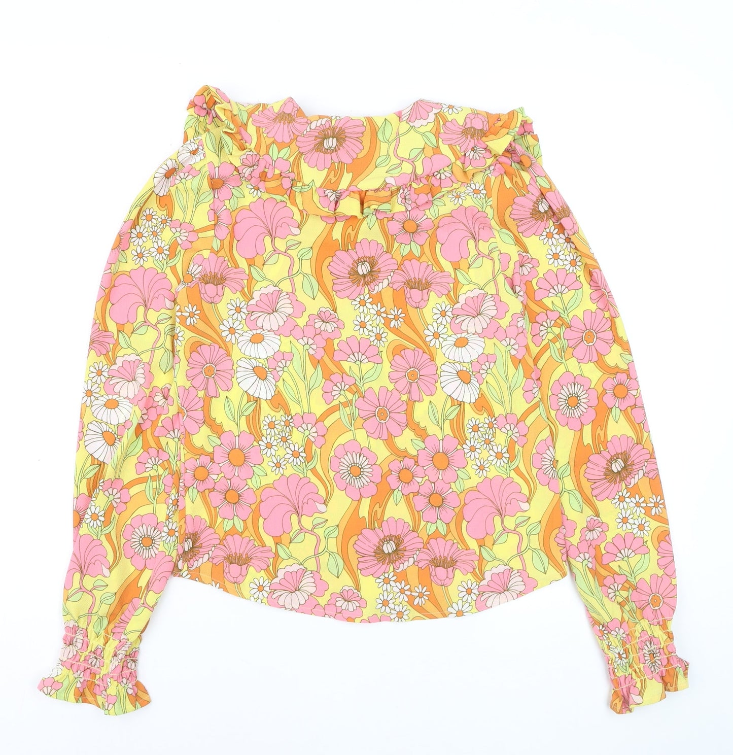 Monki Women's Multicoloured Floral Ruffle Collar Tunic Blouse XS