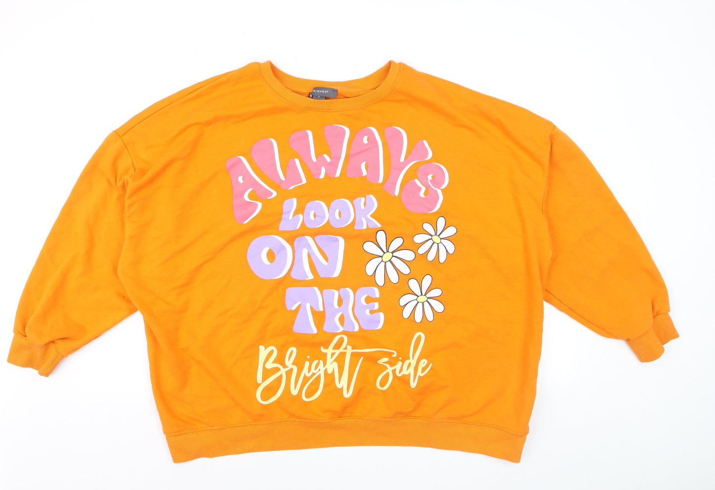Primark Women’s Orange Graphic Pullover Sweatshirt Size L Relaxed Fit