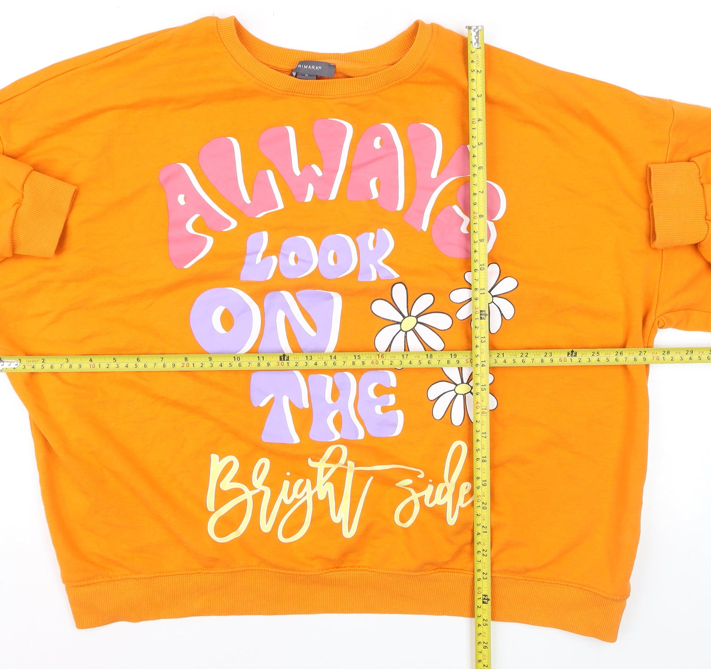Primark Women’s Orange Graphic Pullover Sweatshirt Size L Relaxed Fit
