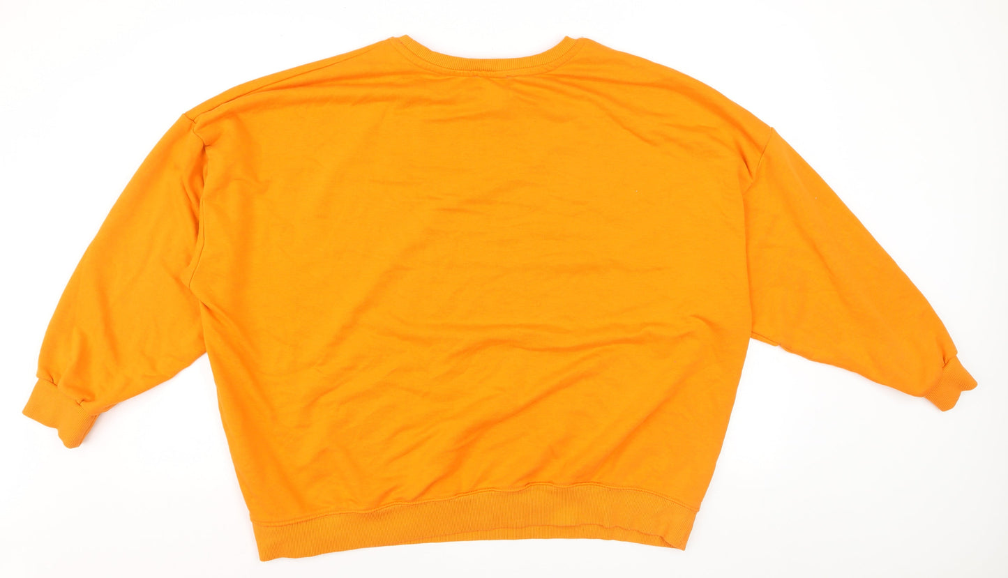 Primark Women’s Orange Graphic Pullover Sweatshirt Size L Relaxed Fit