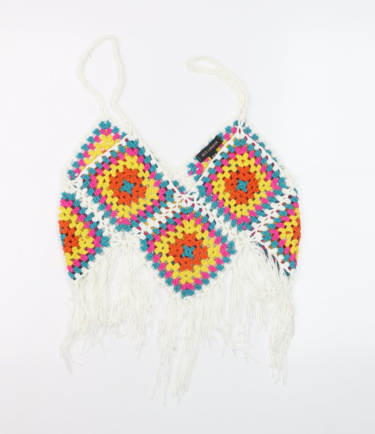 QED London Women’s Multicoloured Crochet Fringe Camisole Top S