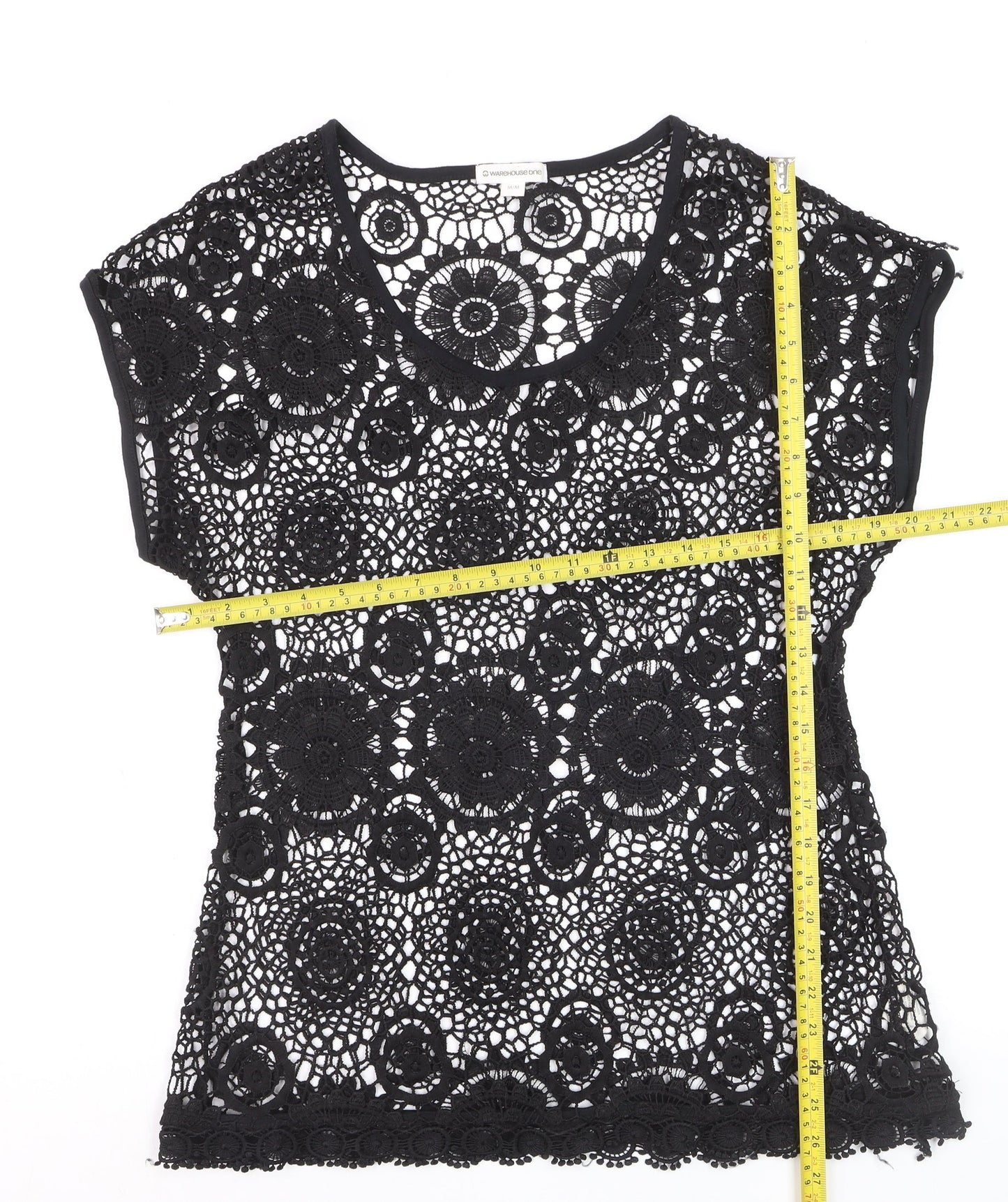 Warehouse One Women’s Black Crochet Lace Blouse Size M