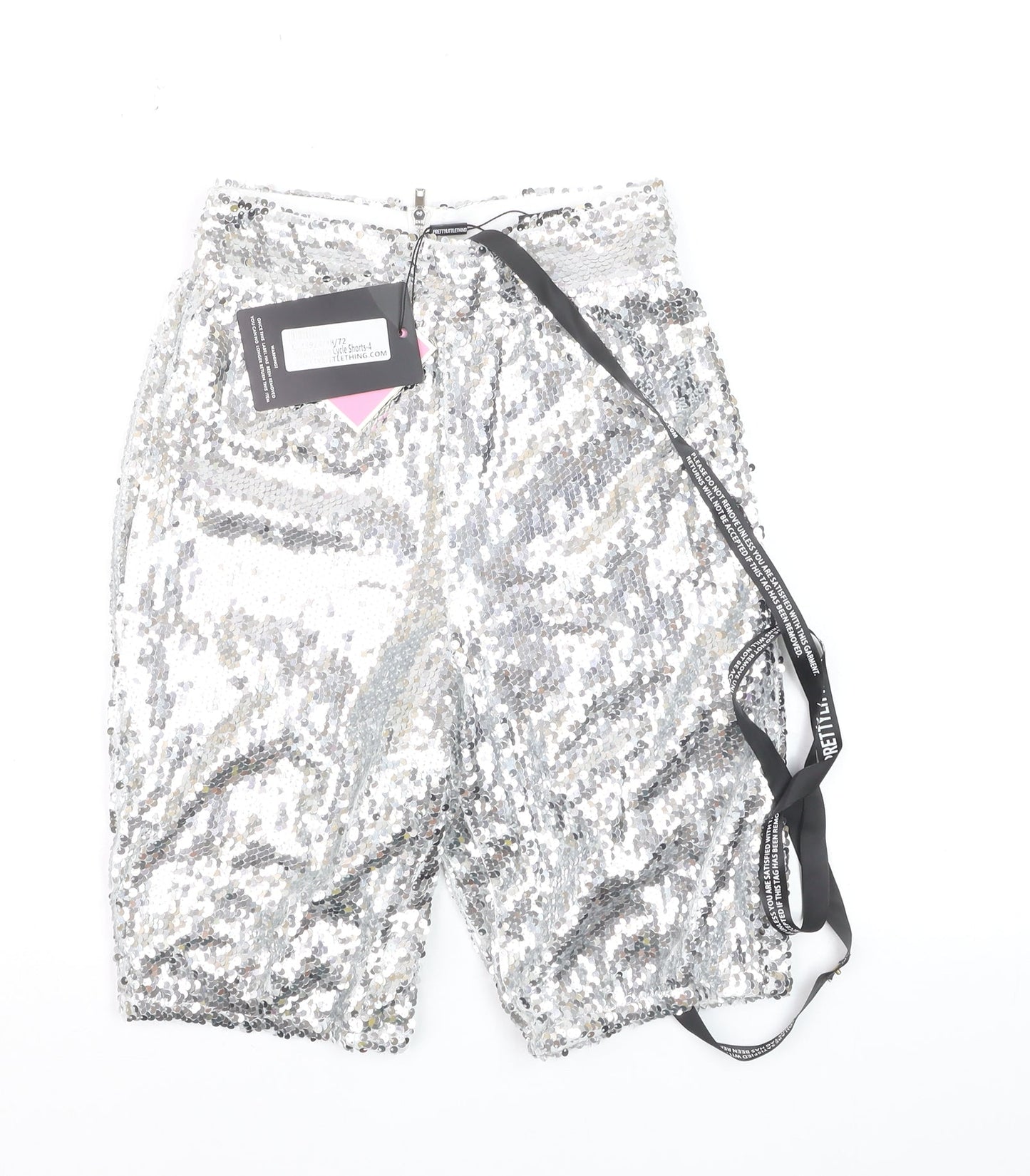 PrettyLittleThing Women’s Silver Sequin Biker Shorts Size 4