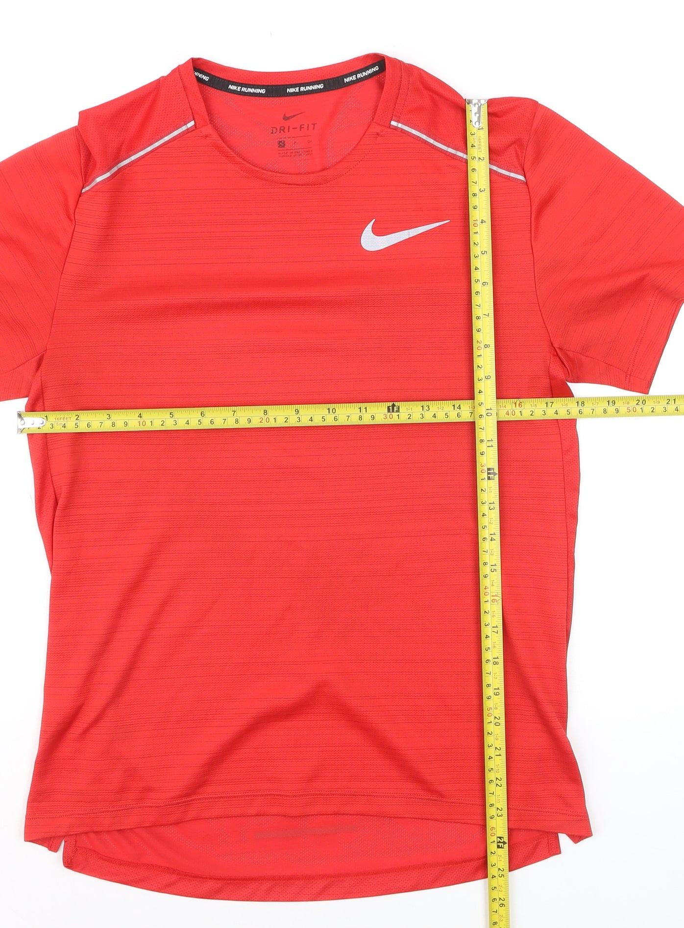 Nike Boys Red Dri-FIT Running T-Shirt Size S Reflective Sports Top