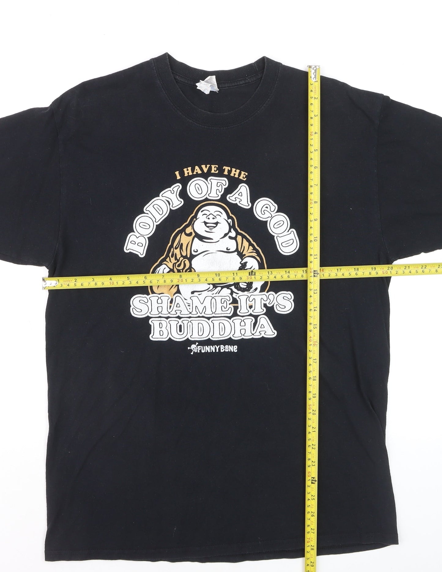 Gildan Unisex Black Funny Buddha Graphic Cotton T-Shirt Size L