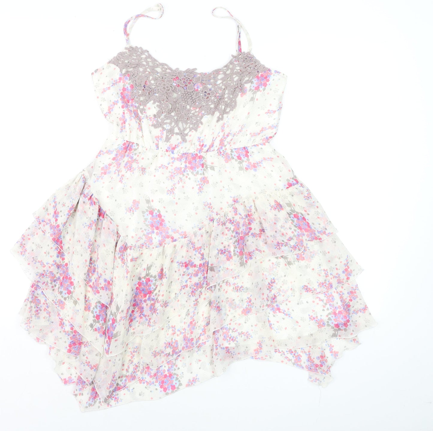 Monsoon Fusion Women’s Multicoloured Floral Asymmetric Ruffle Dress Size 12
