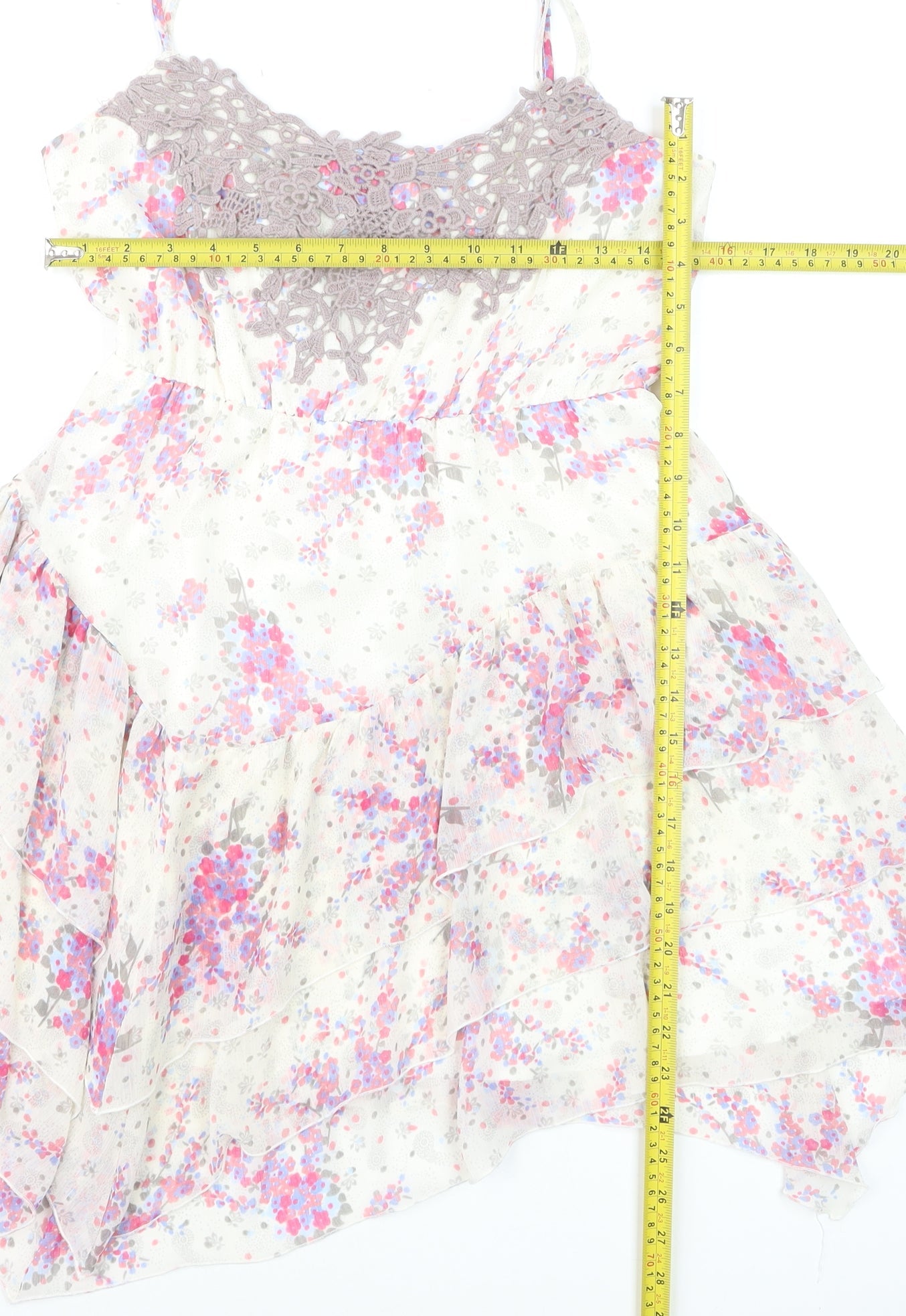 Monsoon Fusion Women’s Multicoloured Floral Asymmetric Ruffle Dress Size 12