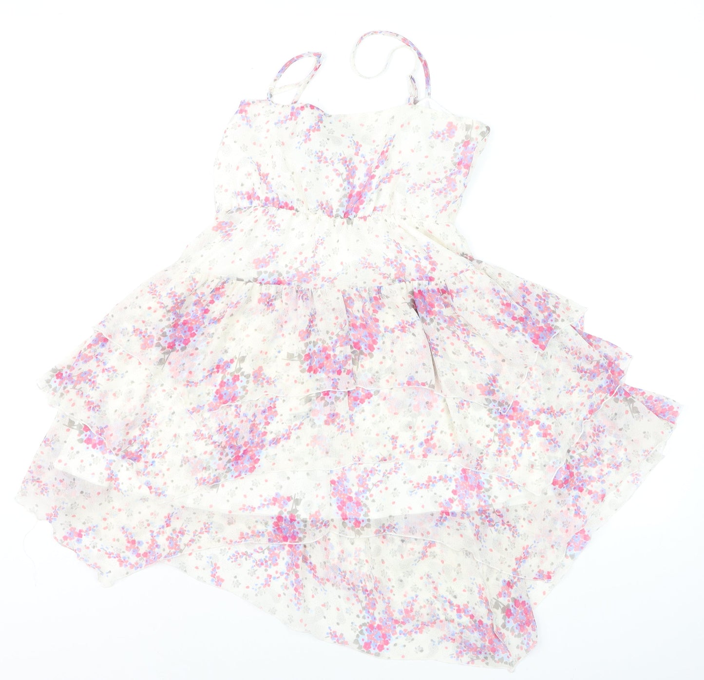 Monsoon Fusion Women’s Multicoloured Floral Asymmetric Ruffle Dress Size 12