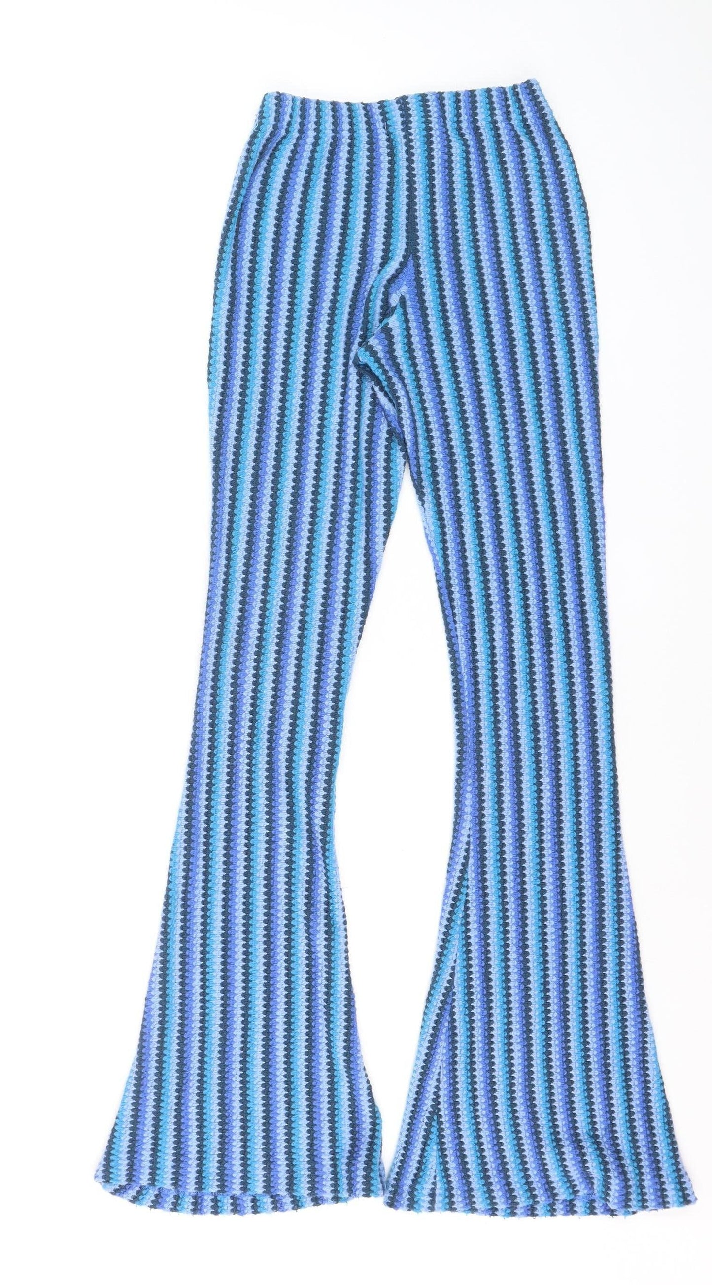Urban Outfitters Women's Blue Striped Flared Knit Trousers XS