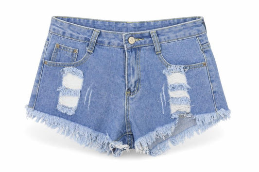 Front view of Fashion Jeans Women's Blue Denim Cut-Off Shorts, size M