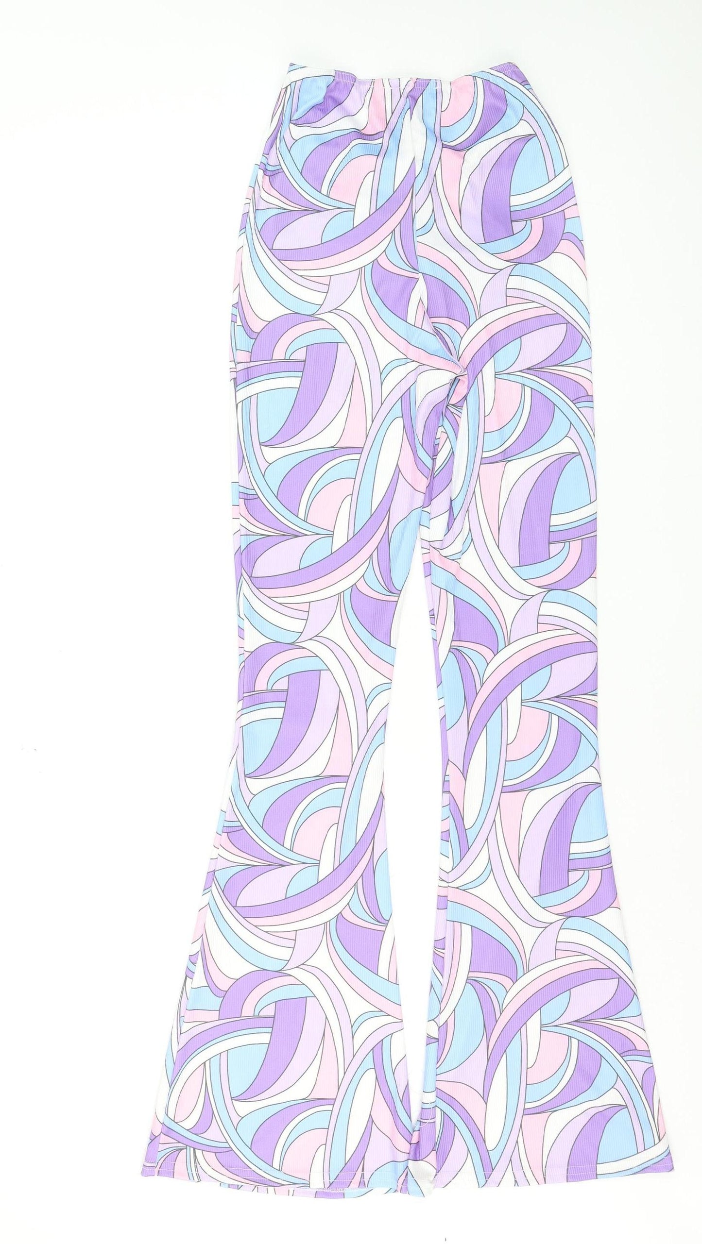 Missguided Womens Multicoloured Geometric Flared Trousers Size 10