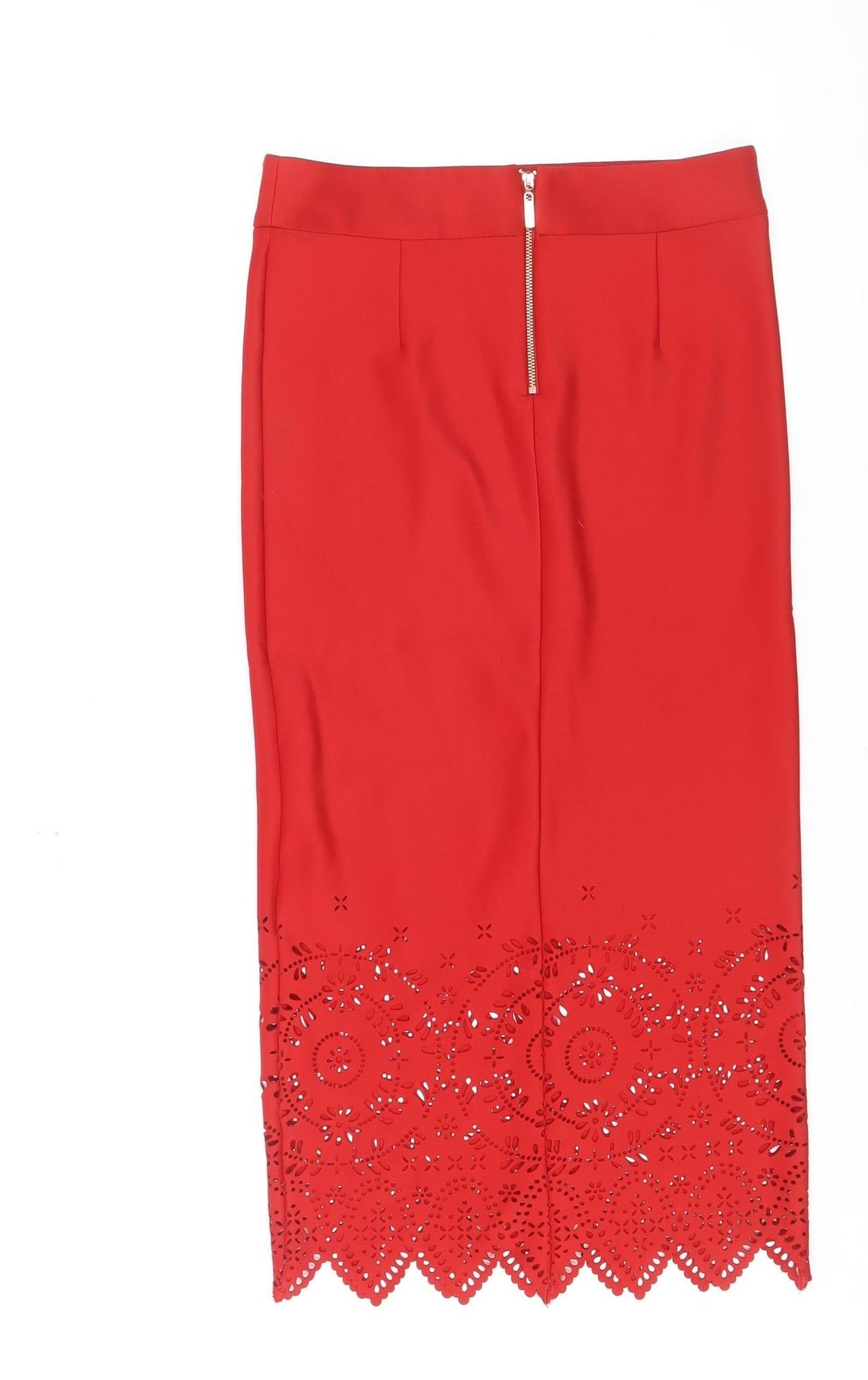 Next Women Red Midi Pencil Skirt Size 8 Stretch High Waist Elegant