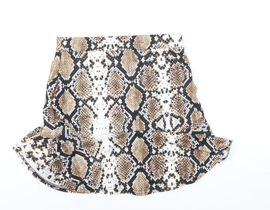 PrettyLittleThing Women’s Brown Snake Print Mini Skirt Size 14
