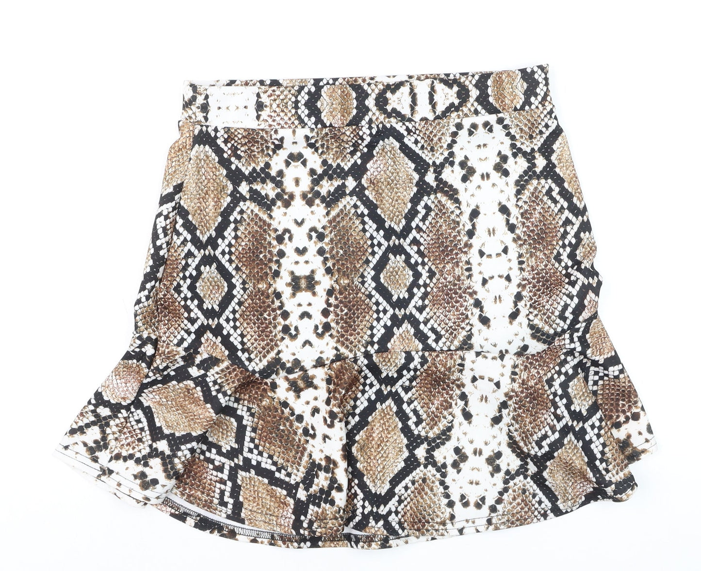 PrettyLittleThing Women’s Brown Snake Print Mini Skirt Size 14