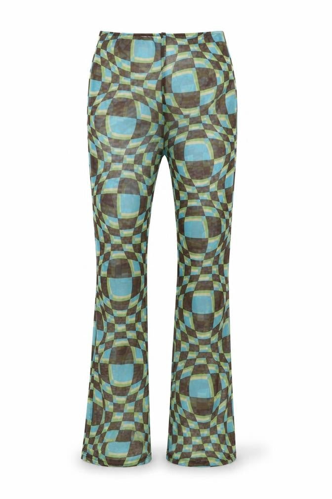 PrettyLittleThing Women Green Geometric Mesh Flared Trousers Size 8