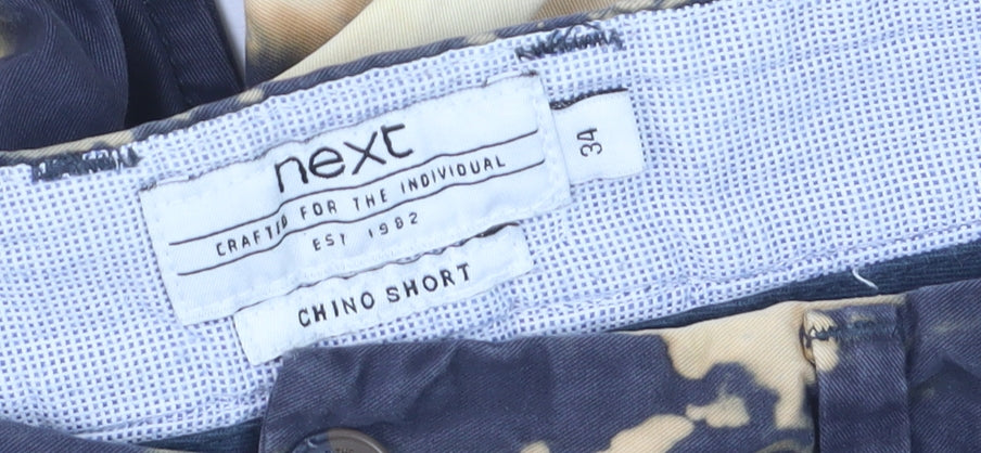 Next Men's Beige Black Tie-Dye Chino Shorts Size 34 Regular Fit