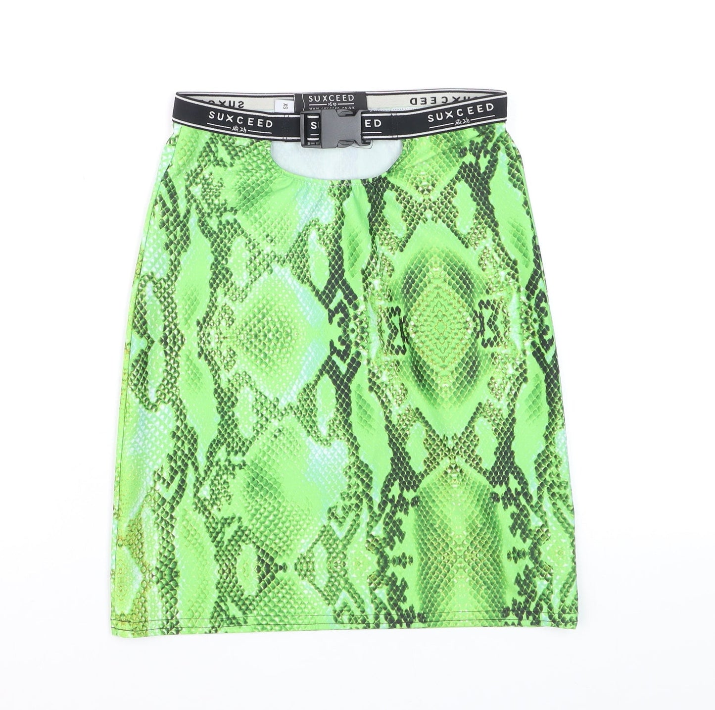 Suxceed Women's Green Snake Print XS Stretch Pencil Skirt