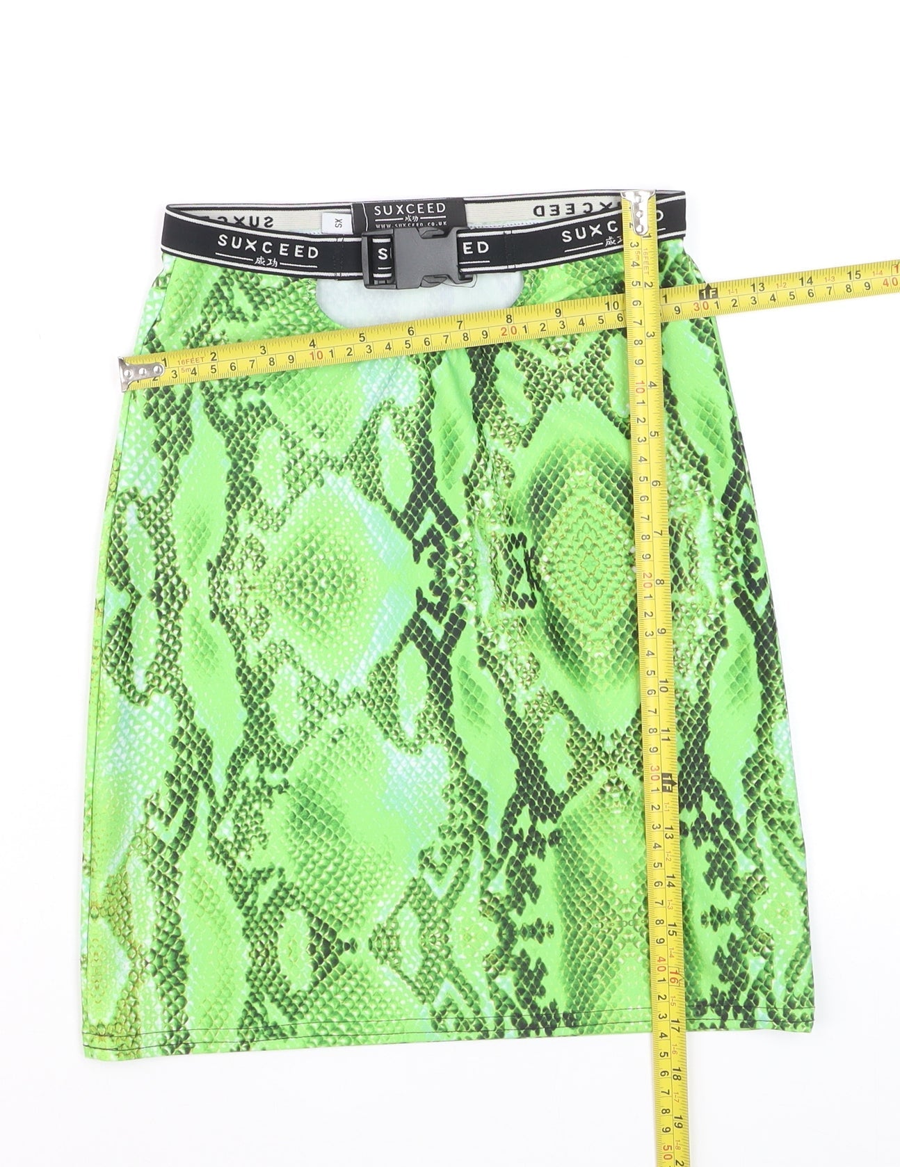 Suxceed Women's Green Snake Print XS Stretch Pencil Skirt