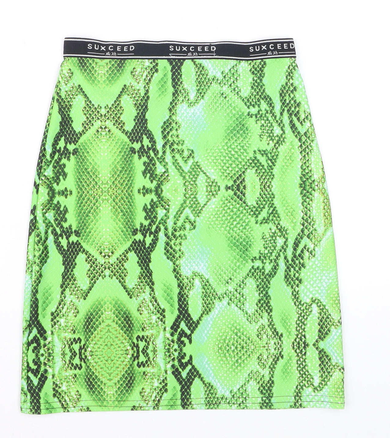 Suxceed Women's Green Snake Print XS Stretch Pencil Skirt