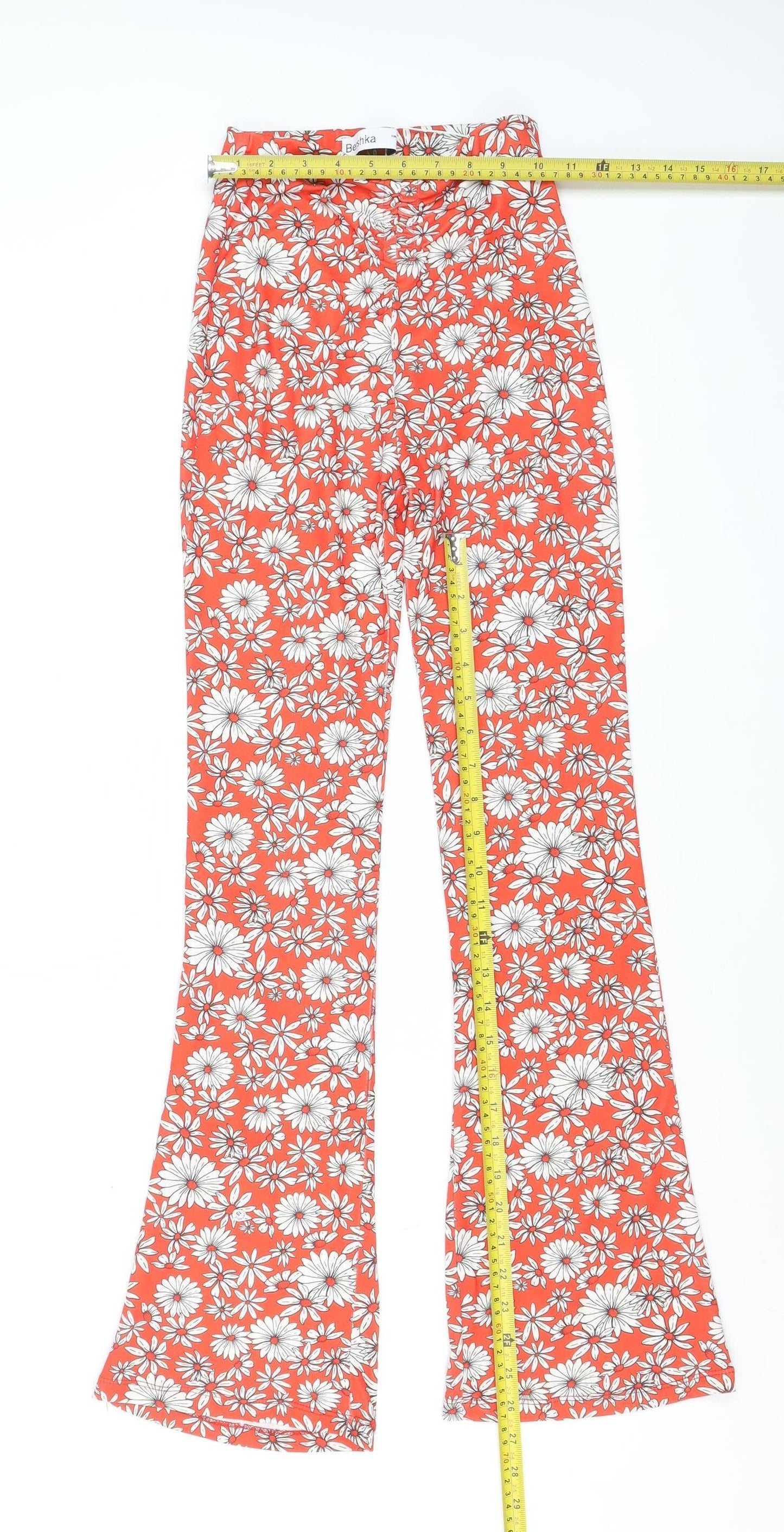 Bershka Women's Orange Floral Flared Trousers XS