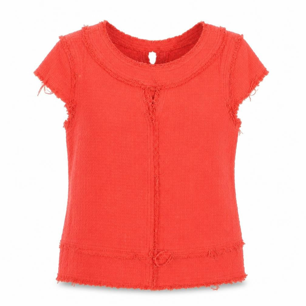 Zara Basic Women’s Red Short Sleeve Frayed Edge Blouse Size M