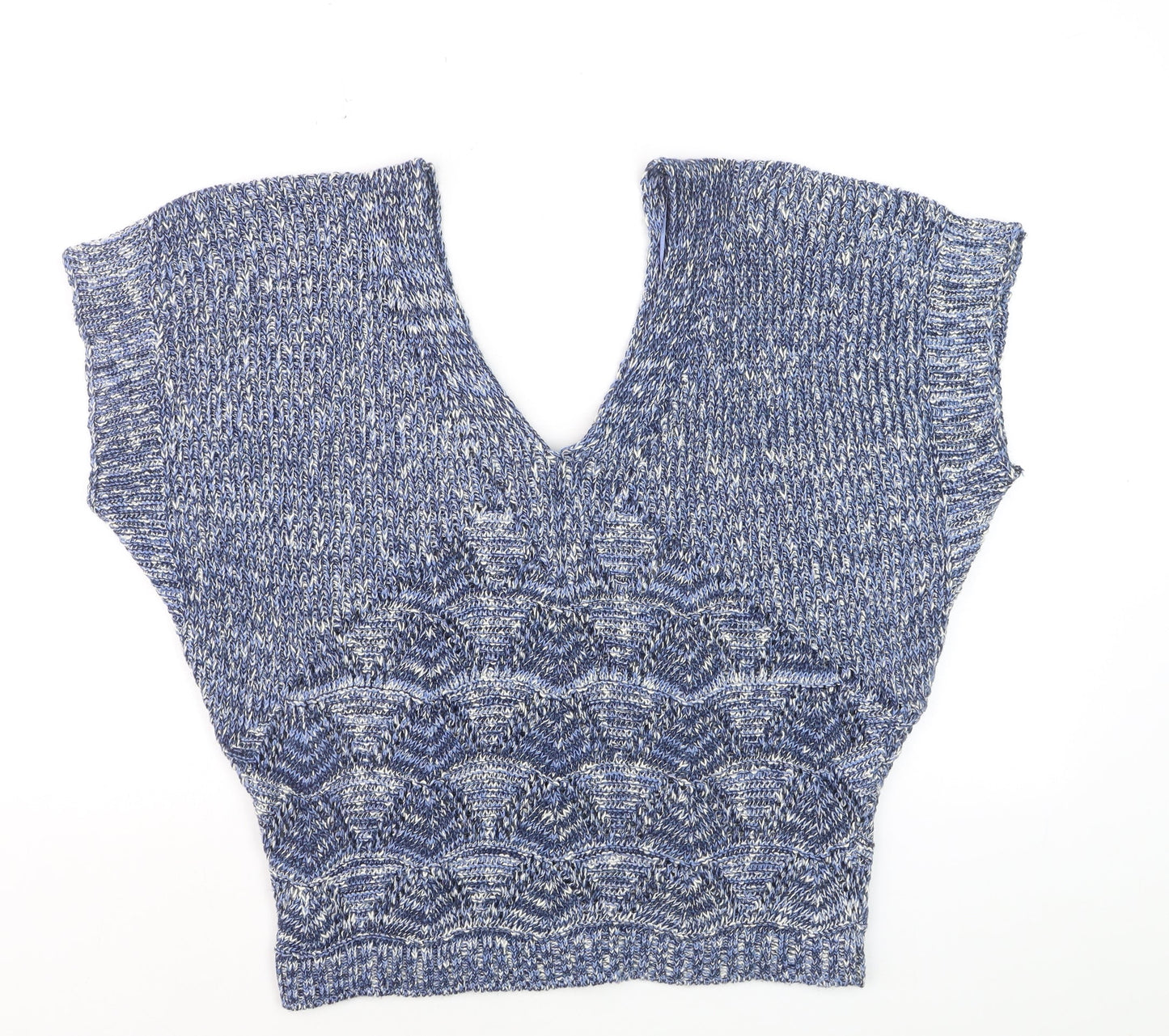 Be Beau Women's Blue V-Neck Chunky-Knit Pullover Jumper Size 18