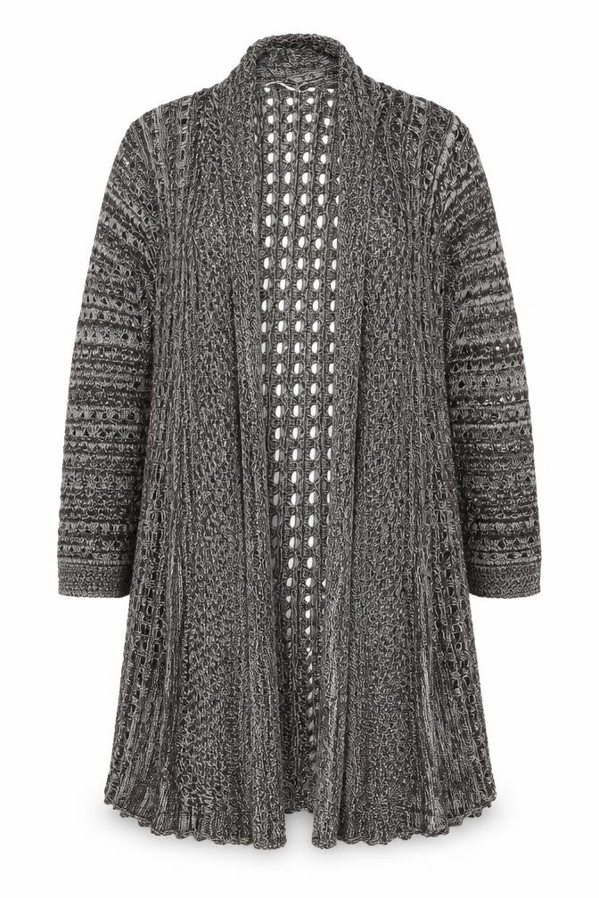 Isle Women’s Brown Open-Knit Long Cardigan L 18-20 Acrylic Cotton Blend