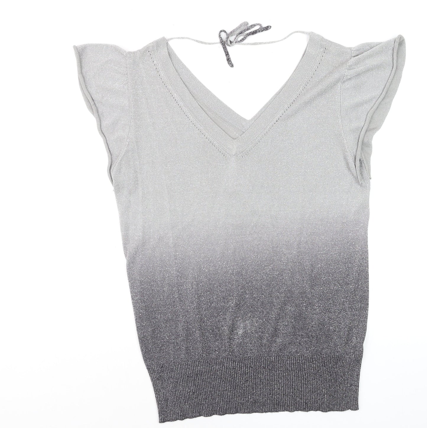 Jasper Conran Womens Grey V-Neck Flutter Sleeve Knit Jumper Size 16