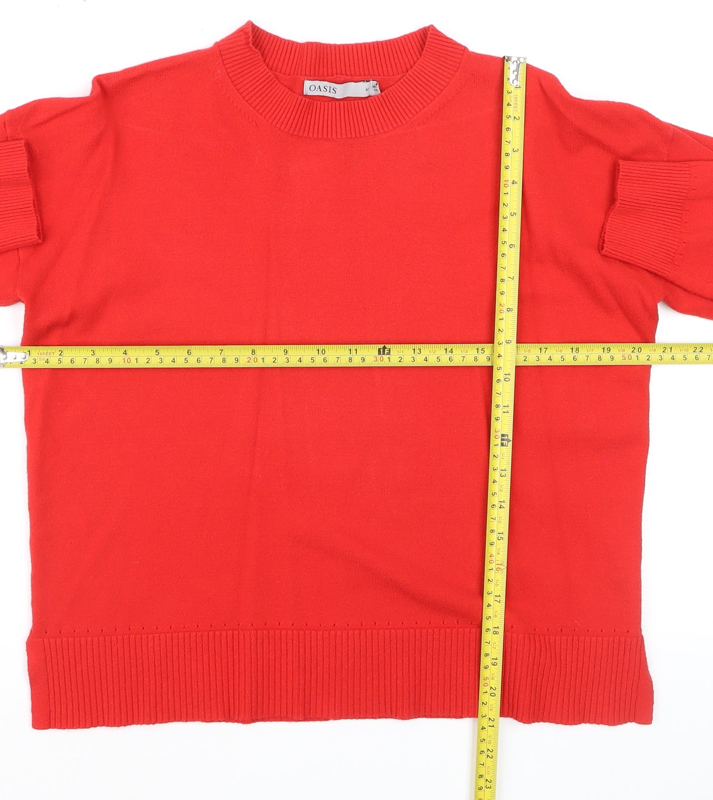 Oasis Women Red Crew Neck Long Sleeve Pullover Jumper M