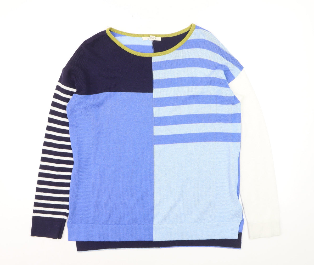White Stuff Women's Blue Striped Cotton Wool Blend Jumper Size 10