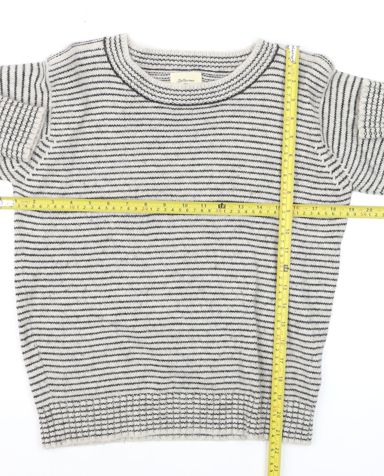 Bellerose Women's Grey Striped Wool Blend Crew Neck Jumper Size M