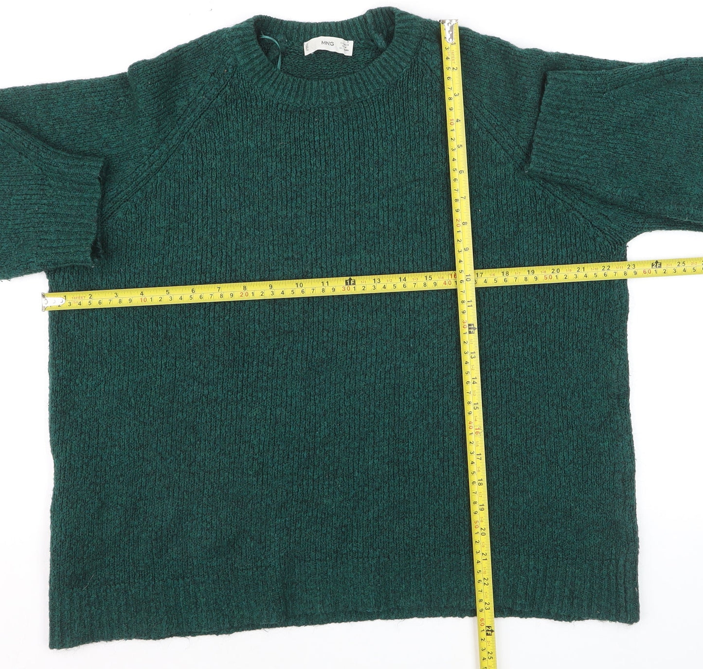 MNG Women's Green Crew Neck Chunky Knit Pullover Jumper Size 12