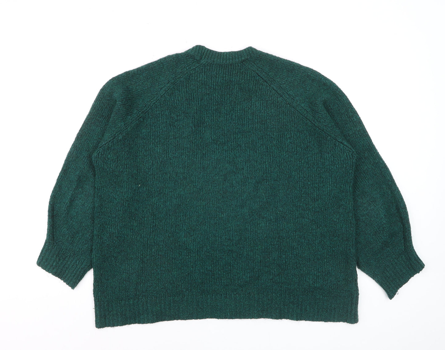 MNG Women's Green Crew Neck Chunky Knit Pullover Jumper Size 12