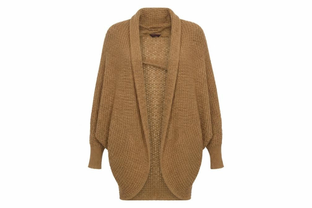 Miss Selfridge Women Beige Size 12 Chunky Knit Open Cardigan