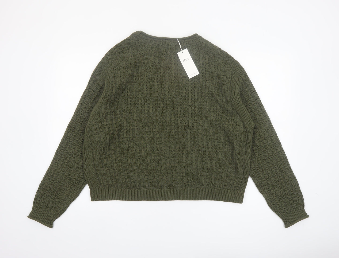 Marks and Spencer Womens Green Cotton Knit Jumper L