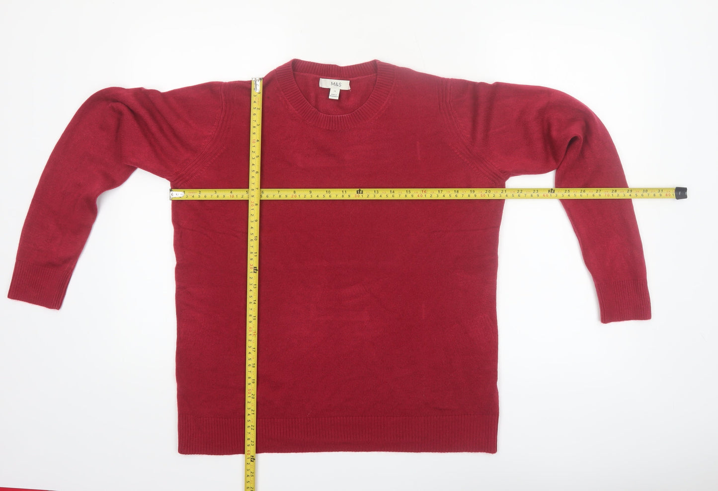 Marks and Spencer Women's Red Crew Neck Acrylic Jumper Size 12