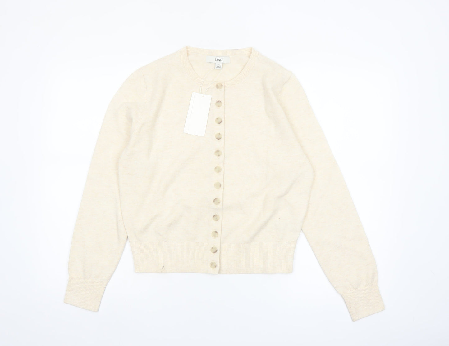 Marks and Spencer Women Beige Cardigan Knit Jumper M