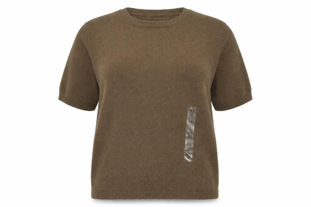 Marks & Spencer Women Brown XS Cotton Blend Crew Neck Short Sleeve Jumper