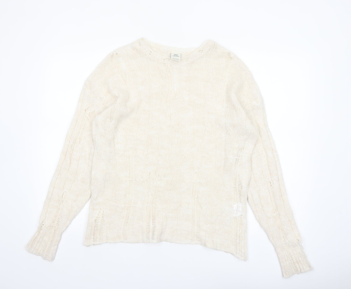 Urban Outfitters Women Ivory Open-Knit Crew Neck Jumper Size S