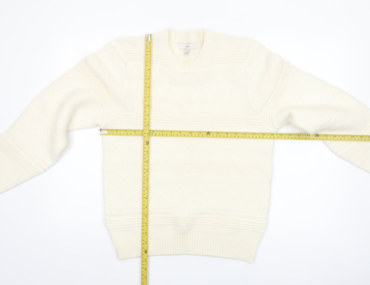 Marks and Spencer Men's Ivory Crew Neck Knit Jumper S Regular Fit