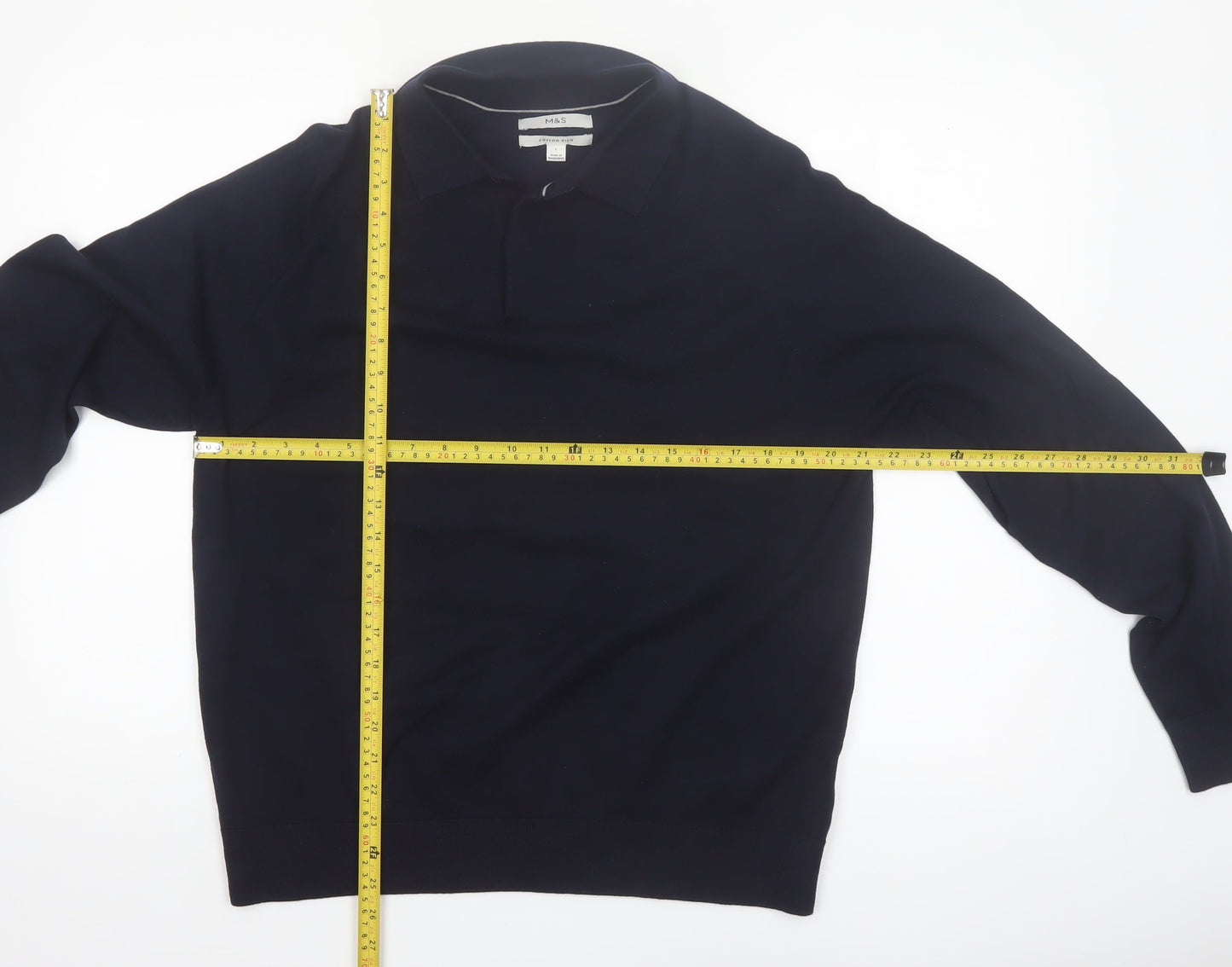 Marks and Spencer Men's Blue Collared Cotton Jumper L