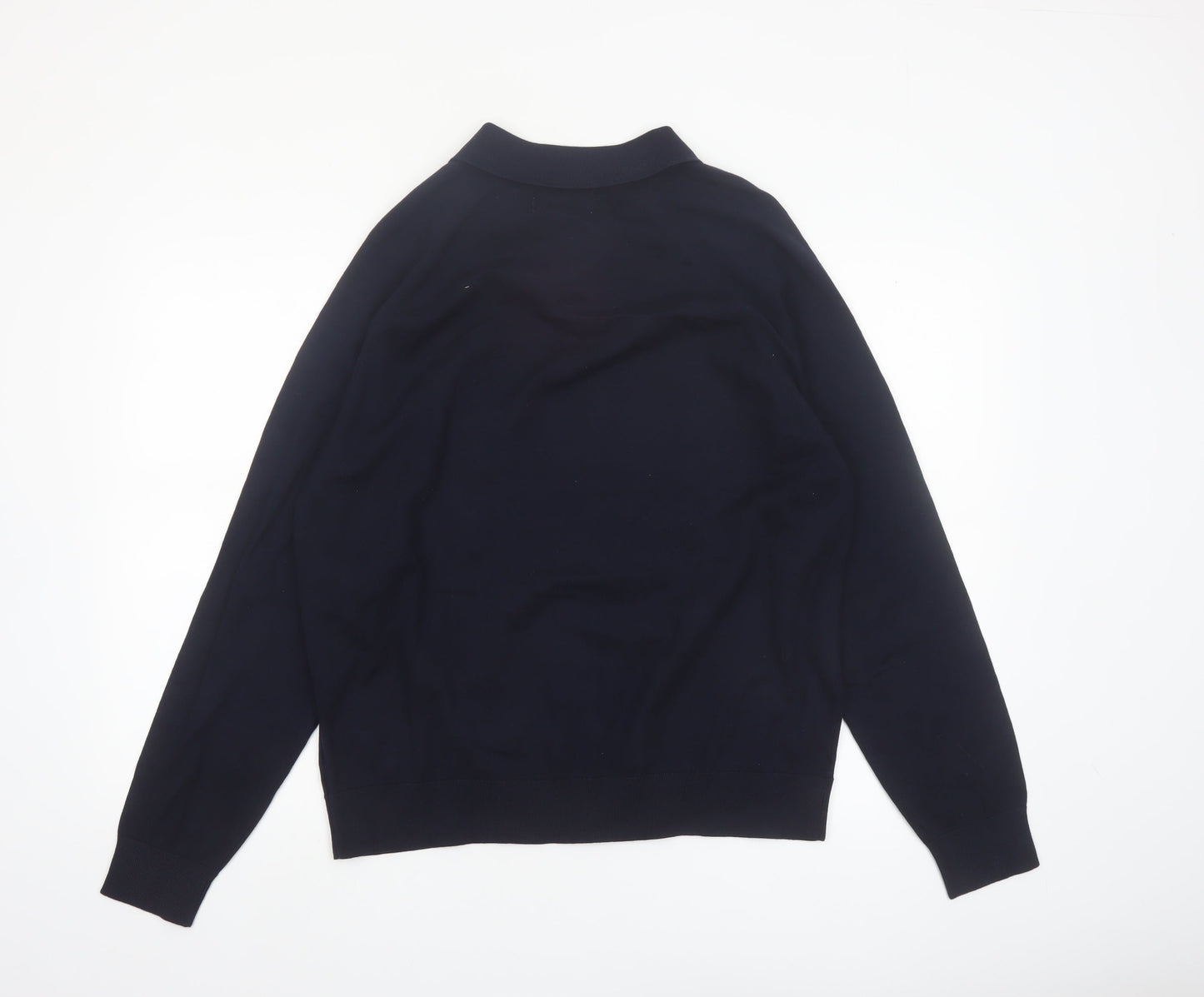 Marks and Spencer Men's Blue Collared Cotton Jumper L